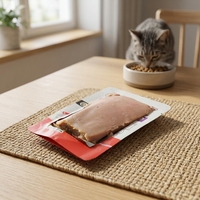 Nourriture humide pour chats adultes et seniors, OEM ODM, haute teneur en protéines, délicieuse, sans céréales, au canard et au saumon, en bâtonnets, texture soyeuse, hydratante