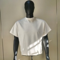 T-shirt ample et court en coton 270G, coupe vintage usée, ourlet brut, style streetwear, manches courtes