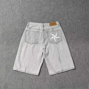 Pantalones Cortos Casuales de Verano para Hombre con Bordado de Estrellas, Estilo Retro Desgastado, de Algodón Lavado y Efecto Descolorido por el Sol - Product Image 4