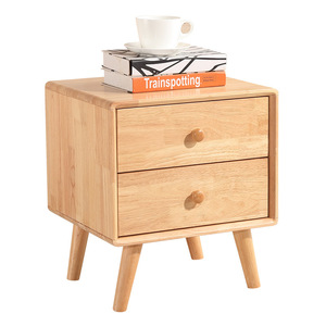 Nordic Style Bedside Table Solid Wood 45x40.5x50cm Double Drawer <b>Storage</b> <b>Cabinet</b> For Bedroom - Product Image 4