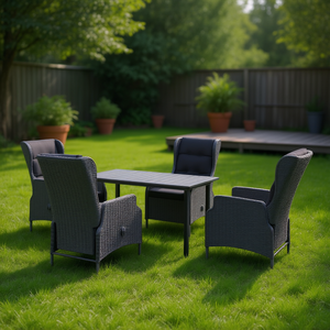 Set da Pranzo da Giardino Grigio Scuro per 4 Persone, Mobili da Esterno in Rattan Resistenti alle Intemperie, Design Contemporaneo - Product Image 3