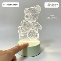 Lámpara Nocturna de Acrílico 3D con Forma de Oso, Control de Interruptor, 7 Colores Cambiantes, Alimentación USB, LED Regulable, Diseño Moderno Recuerdo Corporativo Empresarial