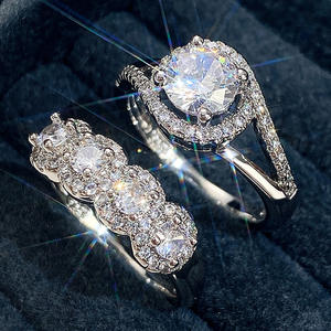 Anello di fidanzamento con diamanti in oro bianco da donna, taglio rotondo brillante, colore naturale G, fede nuziale Halo DJ010 - Product Image 2