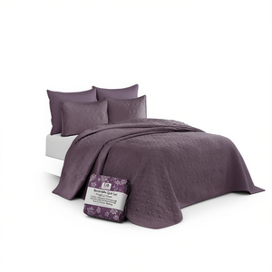 Juego de Edredón Reversible DB, Color Morado, Tamaño Queen, Algodón Impermeable, Diseño Geométrico Floral - Product Image 1