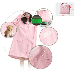 Impermeabile lungo da <span class=keywords><strong>donna</strong></span> con cappuccio giacca antipioggia leggera da esterno impermeabile - Product Image 6