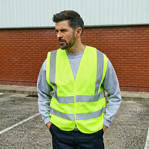 Chaleco de Seguridad de Alta Visibilidad para Hombre, Color Amarillo Sólido, con Franjas Reflectantes, Ropa Exterior Informal, Transpirable, de Poliéster, para Trabajo - Product Image 1