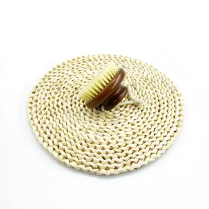 Dark Wood Vegan Dry Body Brush Natural Wooden Sisal Bath Brush Round Dry Brush