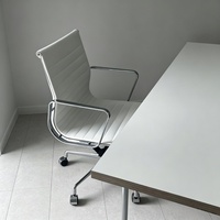Chaise de bureau en cuir crème, style mid-century modern, pivotante, dossier haut, chaise d'ordinateur pour bureau à domicile