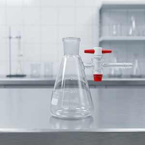 Frasco de Erlenmeyer de Vidrio Borosilicato para Laboratorio con Cuello Largo, Diseño Cónico Graduado y Tubuladura Lateral - Product Image 1