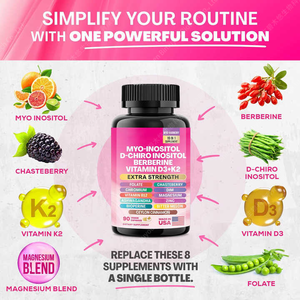 อาหารเสริมสำหรับผู้หญิงไมโอ-โนซิทอลเบอร์เบรีนดี-ชิโนซิทอลแคปซูลสนับสนุนการเผาผลาญเอสโตรเจนและความสมดุลของฮอร์โมน - Product Image 3