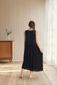 Womens <b>Linen</b> Cotton Tunic <b>Dress</b> Sleeveless Relaxed Fit Kaftan <b>Plus</b> <b>Size</b> Summer Apparel OEM ODM Private Label Manufacturer - Product Image 6