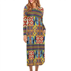 Robe Longue Personnalisée à Manches Longues Kitenge Tendance Robe Maxi Ample Oversize Confortable <span class=keywords><strong>Femme</strong></span> Africaine avec Poches Imprimé Ankara Cire - Product Image 3