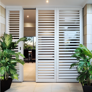 Außenzaun Terrasse Holz-Plantagen-Jalousien Aluminium-Lamellen Elektrische Faltbare Fliegengittertüren und Fenster - Product Image 2