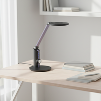 Lampe de bureau LED en aluminium avec abat-jour rond simple, éclairage latéral flexible contemporain, intensité variable en continu, alimentation électrique CC