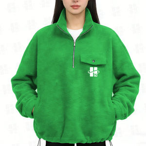 Sudadera polar de mujer con cuello alto, dobladillo ajustable, manga larga, bordado personalizado, cremallera 1/4 y cordón, venta al por mayor - Product Image 2