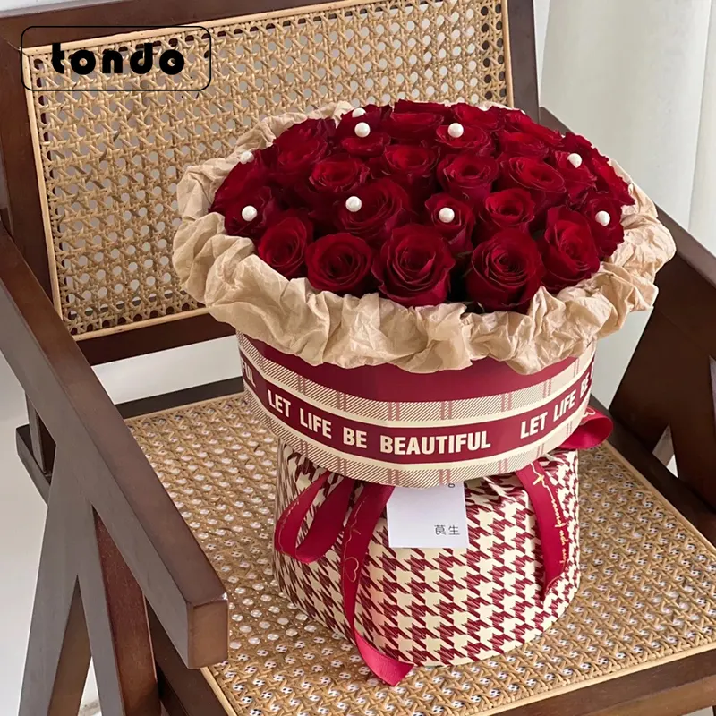 Tondo Luxury Valentine's Day Gift Flowers Packaging Material Houndstooth Flower Wrapping Paper