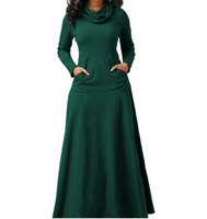 Robes Femme d'Automne et d'Hiver Col Empilé Manches Longues Robe Longue avec Poches