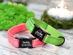 Collar Personalizado para Perro Pequeño, Reflectante, de Terciopelo, Grabado con Nombre, Diseño Sólido con Decoración de Lazo - Product Image 2