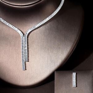 HIBRIDE Top Square Cubic Zirconia Party Prom Colar e Brincos Noivas Conjuntos De Jóias para Casamento Acessórios de dama de honra N-975 - Product Image 3