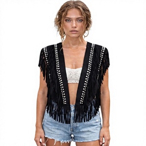 Women's Black Fringe Shawl Medium Length Solid Color Polyester Bohemian <b>Scarf</b> For Summer Daily Wear - Product Image 1
