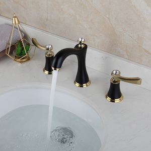 JIENI moderno nero rubinetto del <span class=keywords><strong>bagno</strong></span> 3 pezzi diffuso 8 \ "rubinetto del bacino a doppia maniglia cascata lavandino 3 fori miscelatore <span class=keywords><strong>rubinetti</strong></span> valvola ceramica - Product Image 6