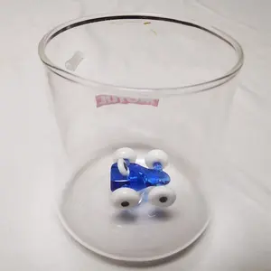 3D水杯，带汽车雕像手工吹制玻璃赛车雕像，杯子内有酒杯、水、牛奶、饮料