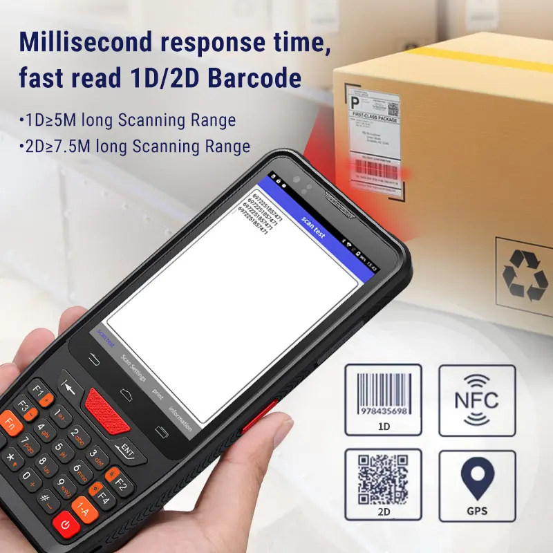 Tragbares Lager Android Smartphone Robustes industrielles NFC-WLAN pda Handheld 2d Barcode-Scanner 4G Mobile Data Terminal