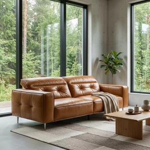 Sofá Chesterfield Moderno <span class=keywords><strong>de</strong></span> Cuero Genuino Color Bronceado, 3 Plazas, Minimalista, <span class=keywords><strong>de</strong></span> Lujo, para Sala <span class=keywords><strong>de</strong></span> Estar, Hotel, Oficina, Salón - Product Image 5