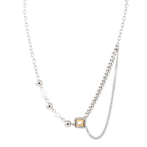 yunnique Geometric Spliced <b>Chain</b> Necklace Unisex <b>Titanium</b> Steel Square Design Fashion Jewelry - Product Image 5