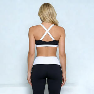 Pantalon de Yoga évasé plissé en nylon taille haute personnalisé femmes contraste de couleur soutien-gorge de sport Leggings ensembles de gymnastique tenue de Fitness respirante - Product Image 2