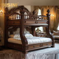 Lit superposé en bois massif marron de 1,5 m pour enfants, style château de prince, avec échelle, pour chambre d'enfant