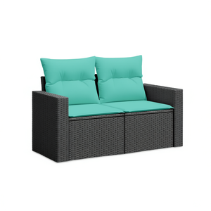 Canapé de jardin en polyrotin noir à deux places avec coussins, pieds réglables, mobilier d'extérieur, design contemporain - Product Image 1