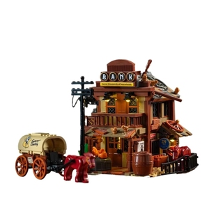 XJD JD110 2025 NUEVO MOC Western Cowboy City <span class=keywords><strong>Bank</strong></span> Street View Carriage Assembly Bricks Juguetes Regalo para Niños 1299 piezas Set de Bloques de Construcción - Product Image 1