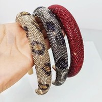 Nouveau à la mode couleur unie imprimé léopard brillant plein strass éponge bandeau femmes bijoux de luxe chapeaux accessoires