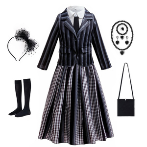 Abito Cosplay di Alta Qualità per Ragazze Ispirato a Wednesday TV&Movie, Vestito <span class=keywords><strong>Nero</strong></span> in Pizzo a Maniche Lunghe, Set di 3 Pezzi per Feste - Product Image 1