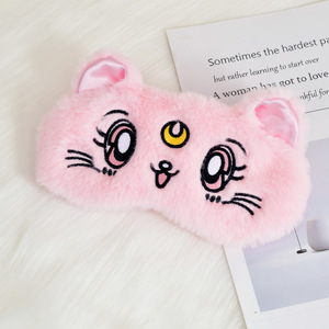 Masque de sommeil en peluche rose motif chat de dessin animé, avec lune en satin, taille ajustable, idéal pour les filles en hiver - Vente en gros - Product Image 4