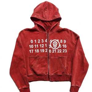 เสื้อฮู้ดดี้โอเวอร์ไซส์แบบครอป ผ้าฟลีซ 100% คอตตอน สีดำ พิมพ์ลายสกรีน ปักลาย  แบบสั่งทำพิเศษสำหรับ OEM สไตล์วินเทจ ซิปหน้า ระบายอากาศได้ดี - Product Image 4