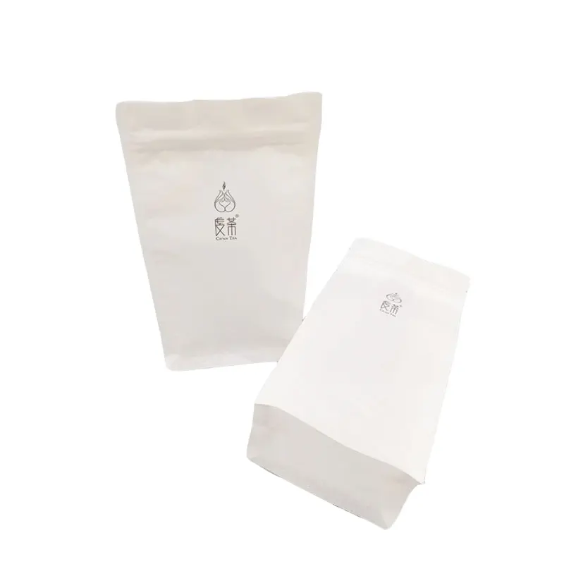 Bolsas de pie con cierre de cremallera compostable impresas personalizadas 100% bolsas de papel Kraft blanco con ventana bolsa de embalaje de galletas de plástico