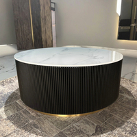 Table basse moderne en pierre frittée avec plateau noir, structure en bois et rangement en acier inoxydable doré, mobilier de salon pour maison et villa