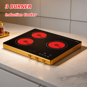 Table de cuisson à induction encastrable 3 feux, en acier inoxydable, 3500W/2200W, écran tactile, chauffage rapide, économie d'énergie, trois zones indépendantes - Product Image 5