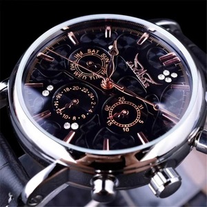 New Men's Mechanical <b>Automatic</b> Watch with Week Display Blue Hands Leather Strap Waterproof Elegant Dress Casual <b>Wristwatch</b> - Product Image 4