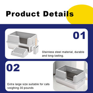 Boîtier de nettoyage rapide en acier inoxydable Boîte <span class=keywords><strong>à</strong></span> bacs <span class=keywords><strong>à</strong></span> <span class=keywords><strong>sable</strong></span> pour litière pour chat <span class=keywords><strong>avec</strong></span> <span class=keywords><strong>couvercle</strong></span> haut - Product Image 4