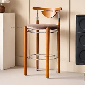 Tabourets de <span class=keywords><strong>bar</strong></span> en bois massif avec dossier haut, design <span class=keywords><strong>scandinave</strong></span> moderne, chaises de comptoir pour îlot de cuisine, vente en gros, fabricant OEM, sur mesure - Product Image 3