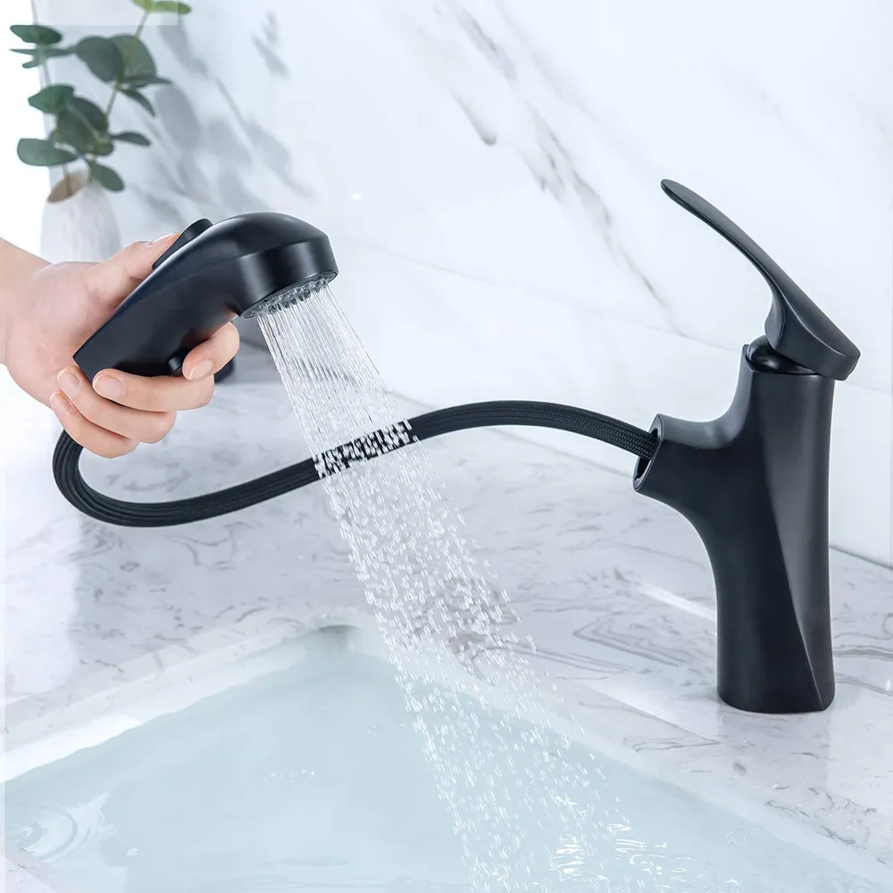 Yidqok — robinet pulvérisateur de luxe noir mat, Extension pour salle de bain, à retrait, pour lavabo