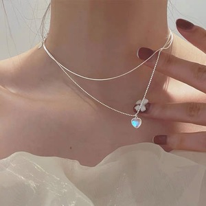 Double Layered <b>Heart</b> Moonstone Necklace S925 Sterling Silver Gradient Gem Clavicle Chain <b>Sweet</b> Luxury Gift Jewelry - Product Image 1
