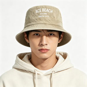 Washed Cotton Bucket Hat ACE BEACH Print Vintage Sun Hat Casual Wide Brim Fisherman <b>Cap</b> for Men <b>Women</b> Summer Beach - Product Image 1