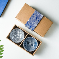 Vente chaude d'usine, bol en céramique bleu et blanc en porcelaine japonaise personnalisé, 4,5 pouces, écologique, durable, ensemble de vaisselle avec logo personnalisé
