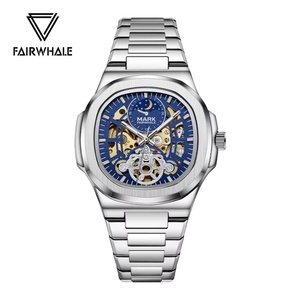 Mark Fairwhale Automatic Movement 6012 New Hollow Moon Phase Display Tourbillon Skeleton Stainless Steel <b>Mechanical</b> <b>Watch</b> - Product Image 1