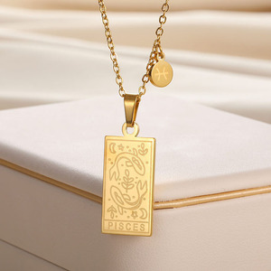 NS1423 chapado en oro de acero inoxidable Zodiaco Tarot tarjeta colgante cadena joyería espiritual, mujer hombres <span class=keywords><strong>pareja</strong></span> astrología joyería - Product Image 5