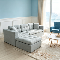 Canapé convertible en forme de L sans cadre en éponge compressée, gris, emballé sous vide, ensemble de canapés sectionnels modernes capitonnés, mobilier